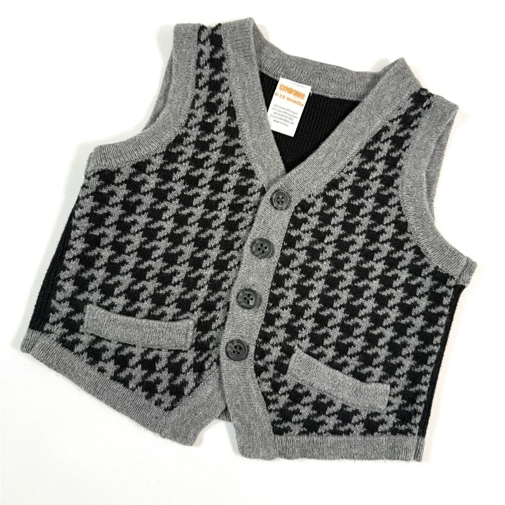 GYMBOREE Baby Boys Sweater Vest 6-12m Dressy Cap Houndstooth Preppy Classic 2014